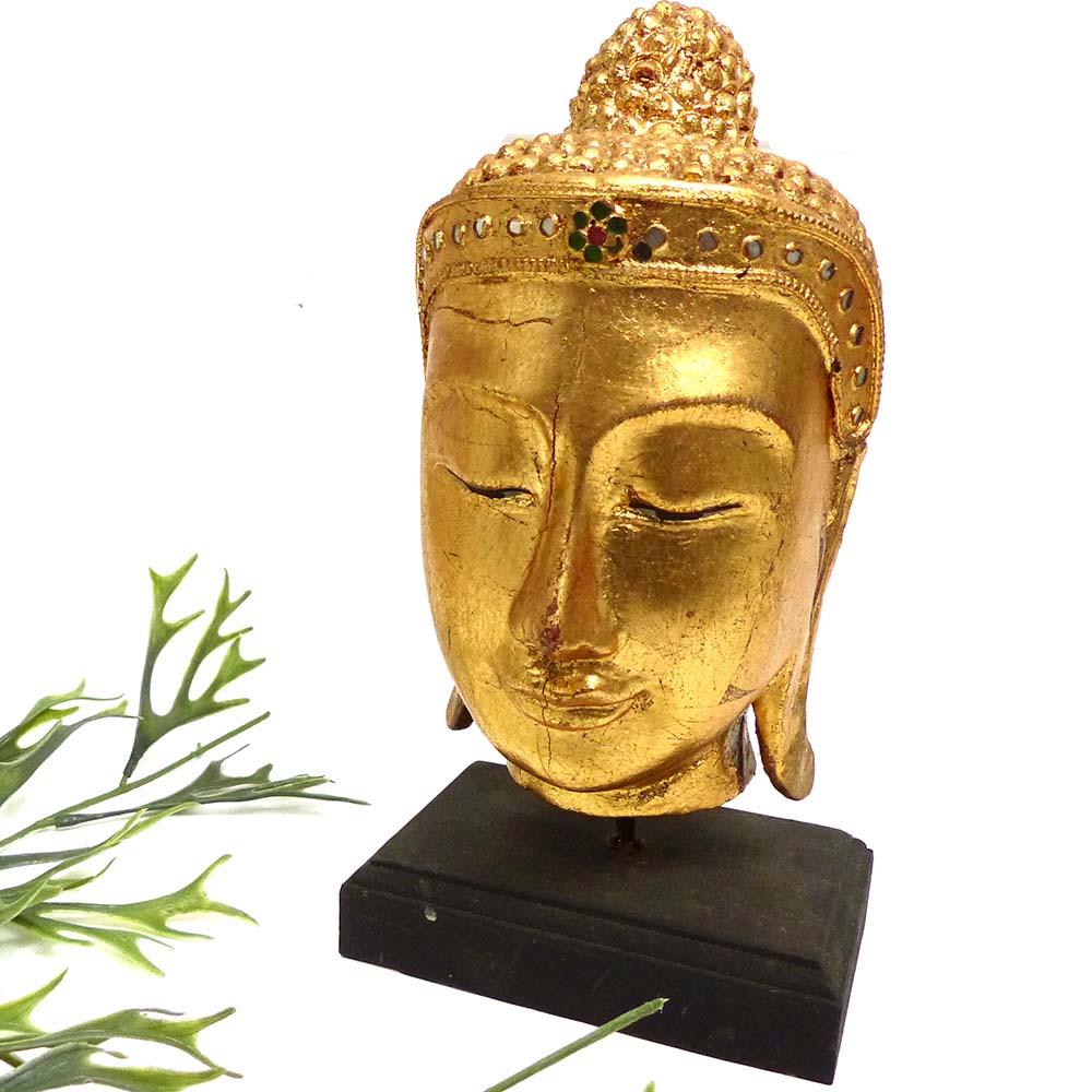 ブッタの頭の顔像 / 木製仏像(インテリア雑貨 / オブジェ)【中古