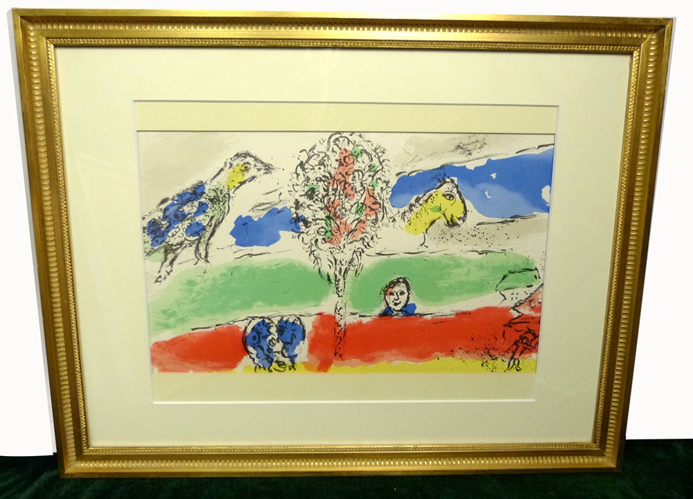 シャガールのリトグラフ　緑の河 マルク・シャガール Marc Chagall「緑の河」リトグラフ 【中古】【送料