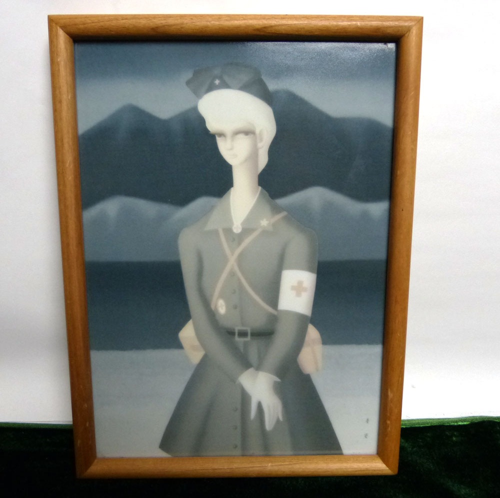 東郷青児、【ナース像】、希少な額装用画集より、新品額装付、状態良好