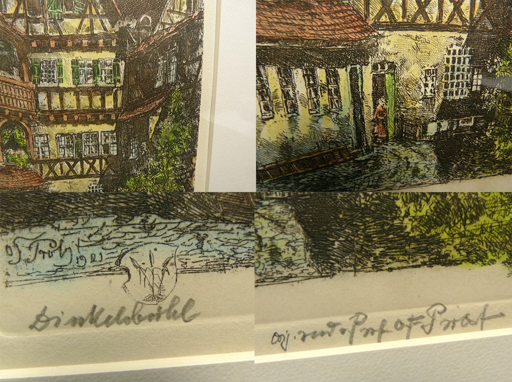 外国人作家 サインあり ドイツ 風景画 カラーエッチング / 銅版画
