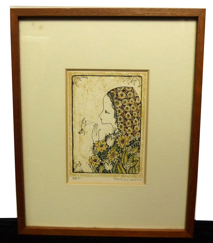 吉田 正雄 作 女性 版画 / リトグラフ(直筆サインあり)【中古