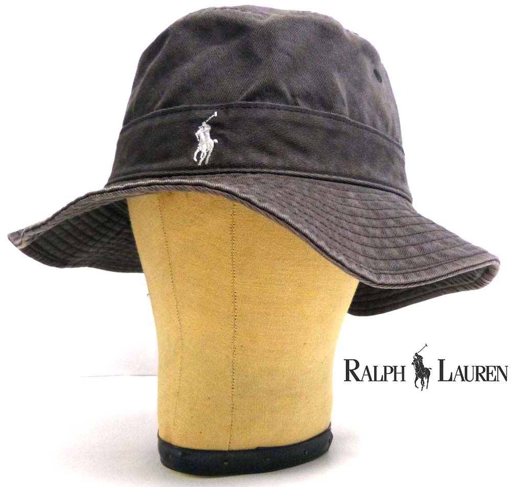 【RALPH LAUREN】90s ラルフコットンバケットハット 薄黒 S/M RALPH LAUREN】90s ラルフコットンバケットハット 薄黒 S/M ポロ