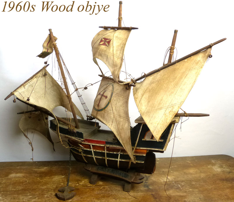 希少】1960s SANTAMARIA サンタマリア 木製 船 帆船 模型 オブジェ  