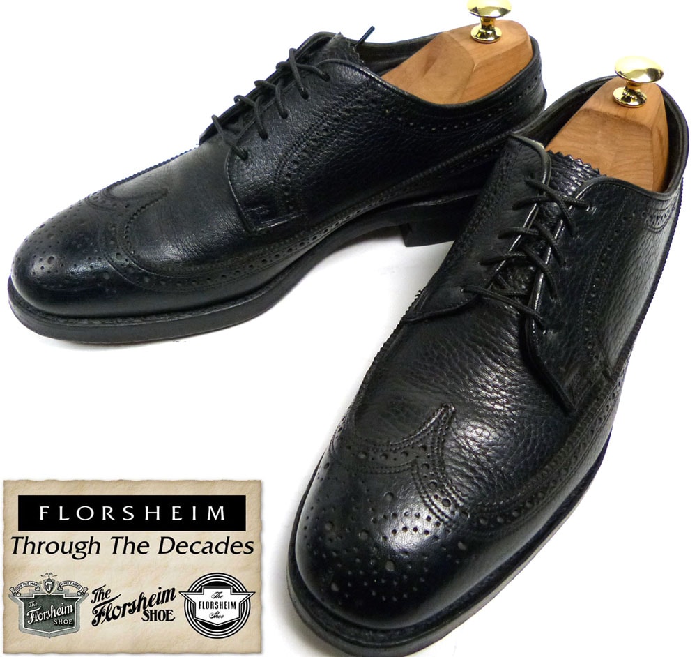 FLORSHEIM フローシャイム 9D ビジネスシューズ 革靴 未使用品 フローシャイム Florsheim シボ革 ウイングチップシューズ 9D