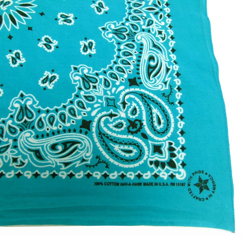 USA製 ペイズリー柄 バンダナ (青緑)【中古】【メール便可