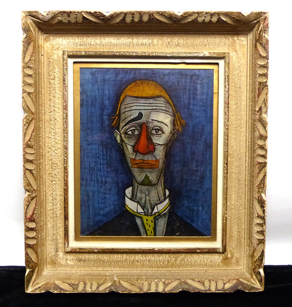 道化師の油彩画（フレーム付き）