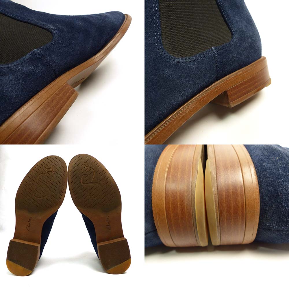 新品　Clarksネイビー スエード サイドゴアsize3823.5cm クラークスネイビー スエード サイドゴアブーツ