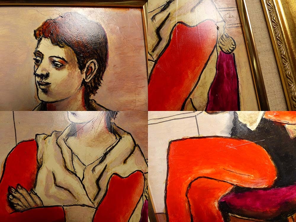 KAJI作 Picasso / ピカソ 「腕を組んで座る軽業師」油彩画・模写 6号