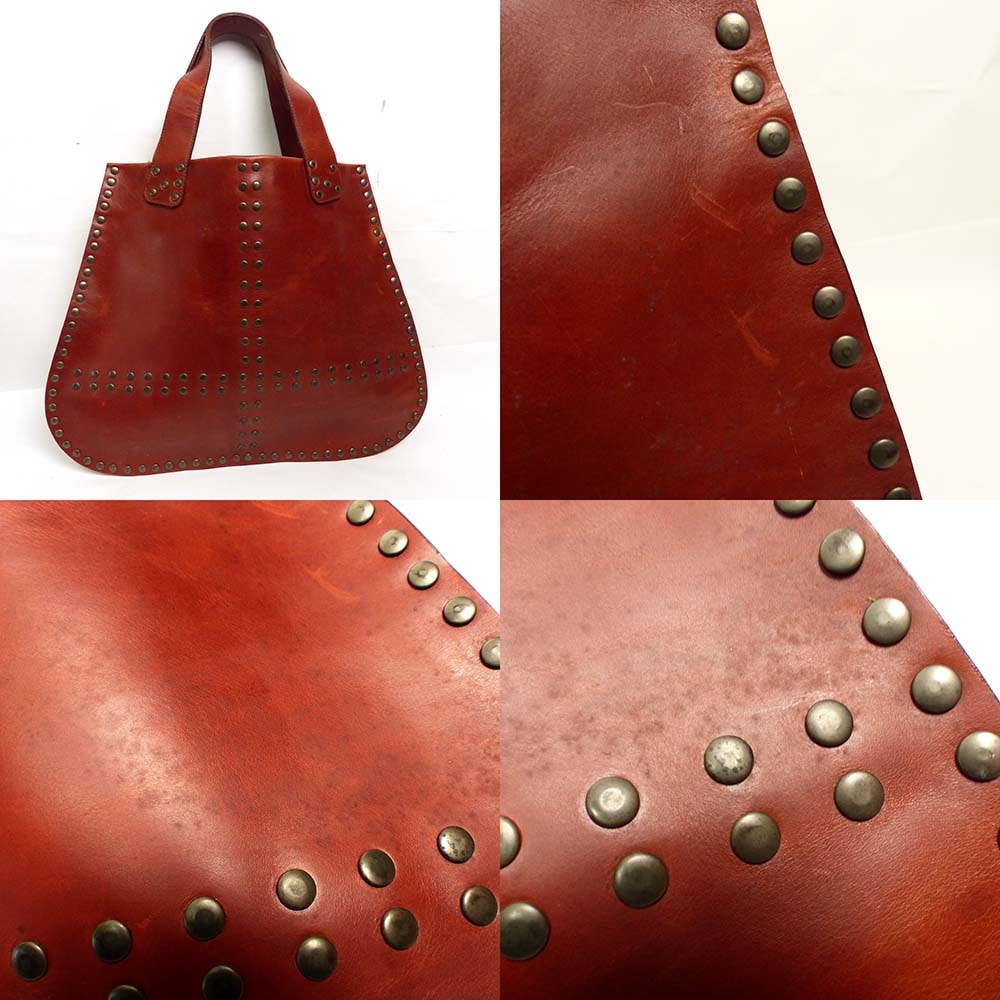 値下げ) 60年代ヴィンテージスタッズレザーバッグ 70s ビンテージ スタッズ付き クラフト レザー バッグ - Chago