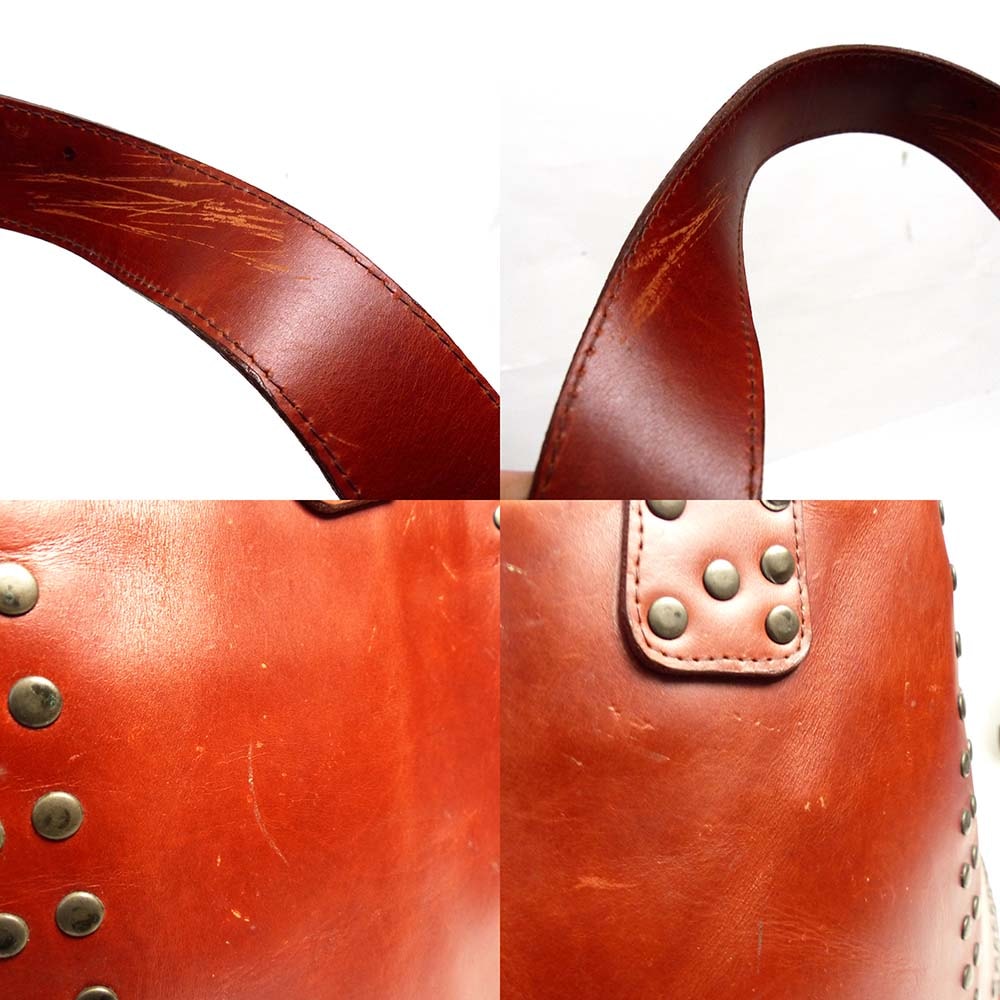 ヴィンテージ 本革レザー スタッズ付き ハンドバッグ / トートバッグ