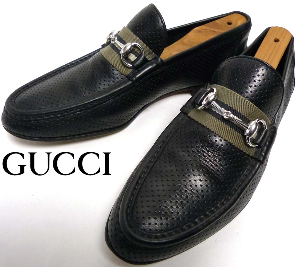 GUCCI 黒 レザー ローファー イタリア製 グッチ イタリア製 GUCCI グッチ パンチングレザー ビットローファー 6