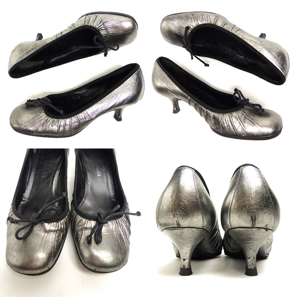 エンポリオアルマーニ パンプス シルバー ストラップ ピンヒール イタリア製 Emporio Armani / エンポリオアルマーニ レザー