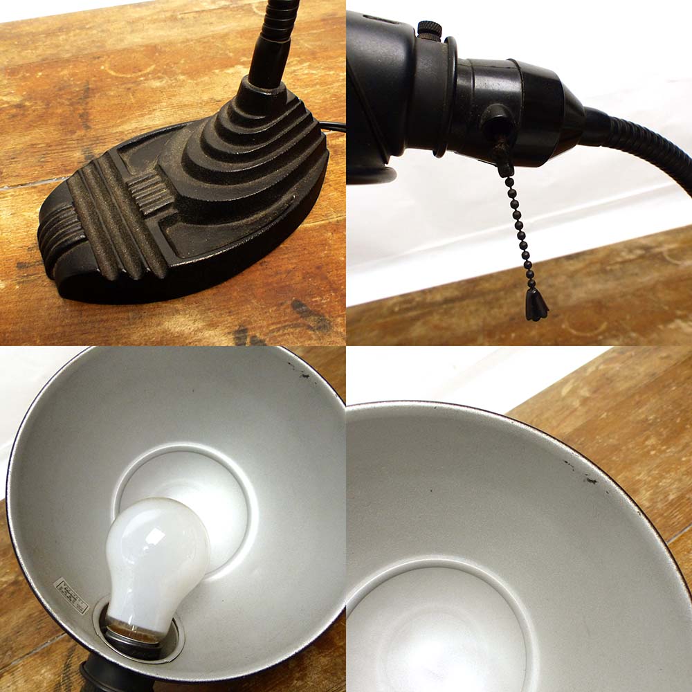 インダストリアル系 グースネック ビンテージ デスクランプ (アイアンスタンド)【中古】14i-6-013