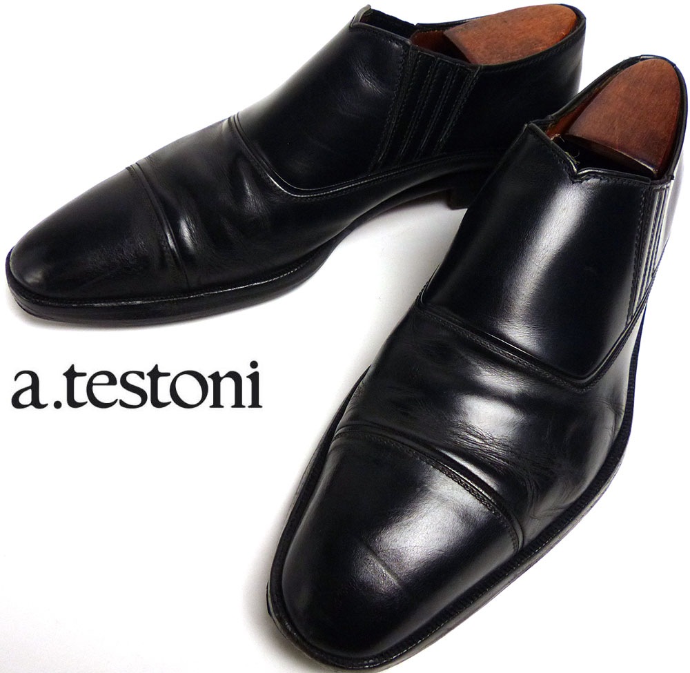 a.testoni ア・テストーニ スリッパ ペア レザー ブラック×ゴールド a.testoni ア・テストーニ スリッパ ペア レザー ブラック