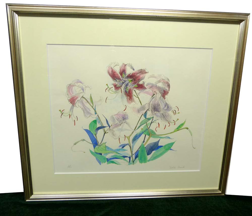 Toshiko Susaki 花 水彩画 ポスター 額装 / 額縁 / 大衣判【中古