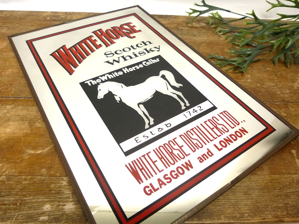 アンティーク WHITE HORSE ホワイトホース パブミラー 鏡 額入り アンティーク WHITE HORSE ホワイトホース パブミラー 鏡 額入り
