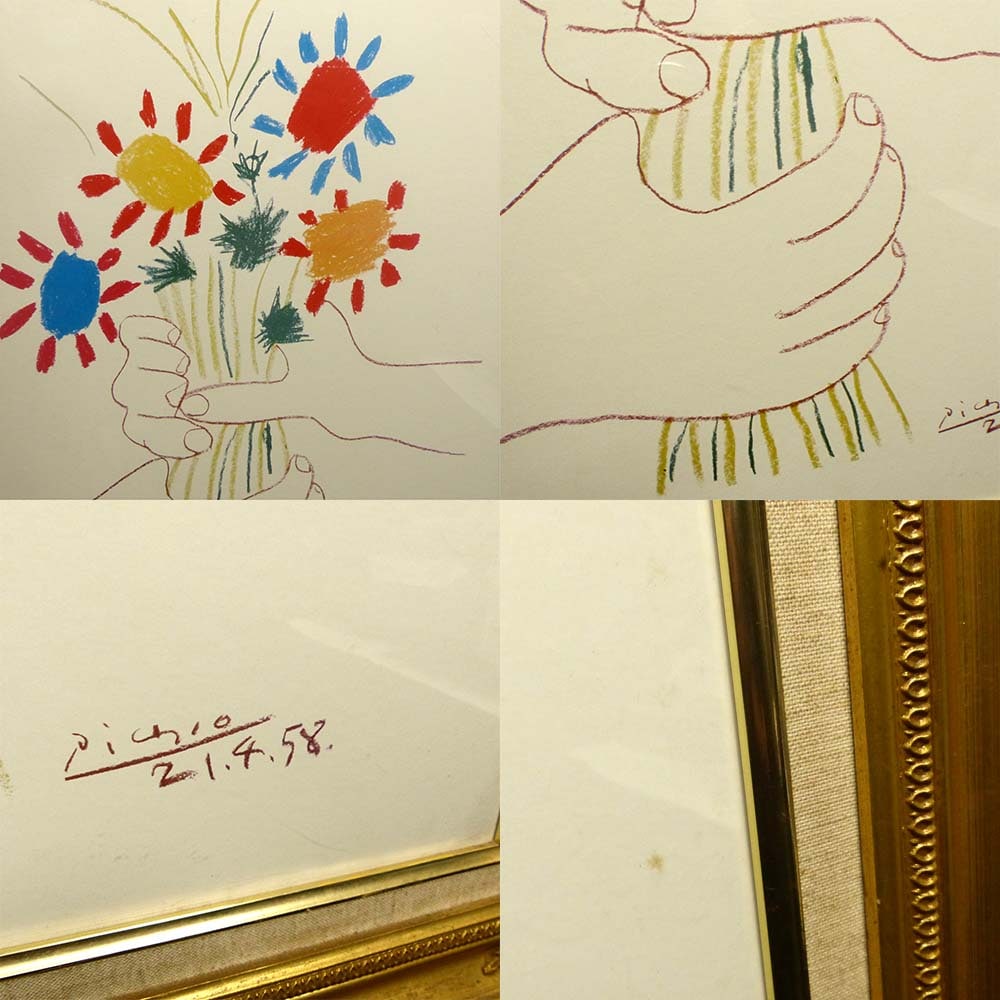 パブロピカソ　花束を持つ手　マット額装 aziz_picasso02a