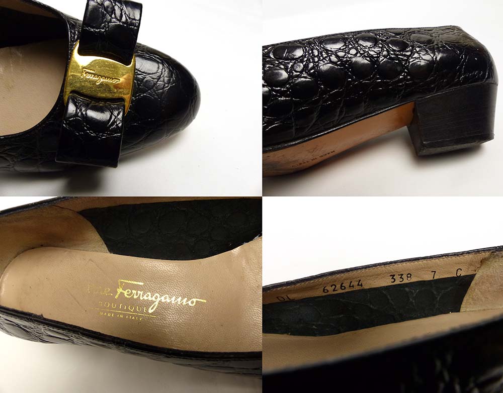 サルヴァトーレフェラガモ 7 24.5 ヴァラ リボン 型押し ブラック サルヴァトーレフェラガモ 7 24.5 ヴァラ リボン 型押し ブラック