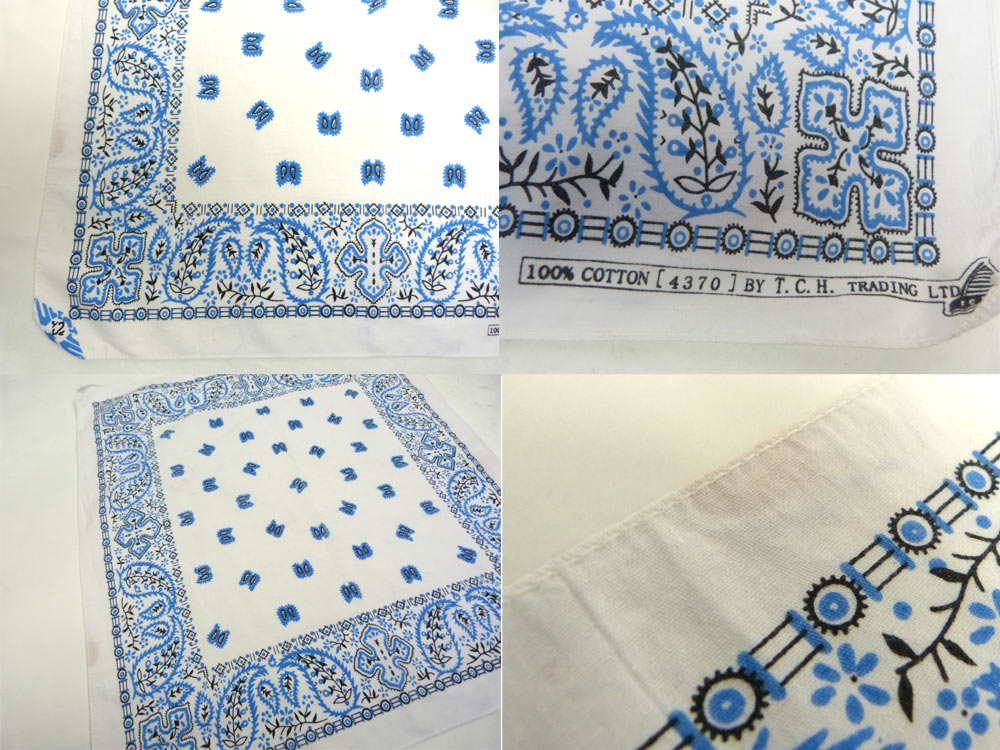 T.C.H. TRADING ペイズリー柄 バンダナ （白×青）【中古】【メール便可