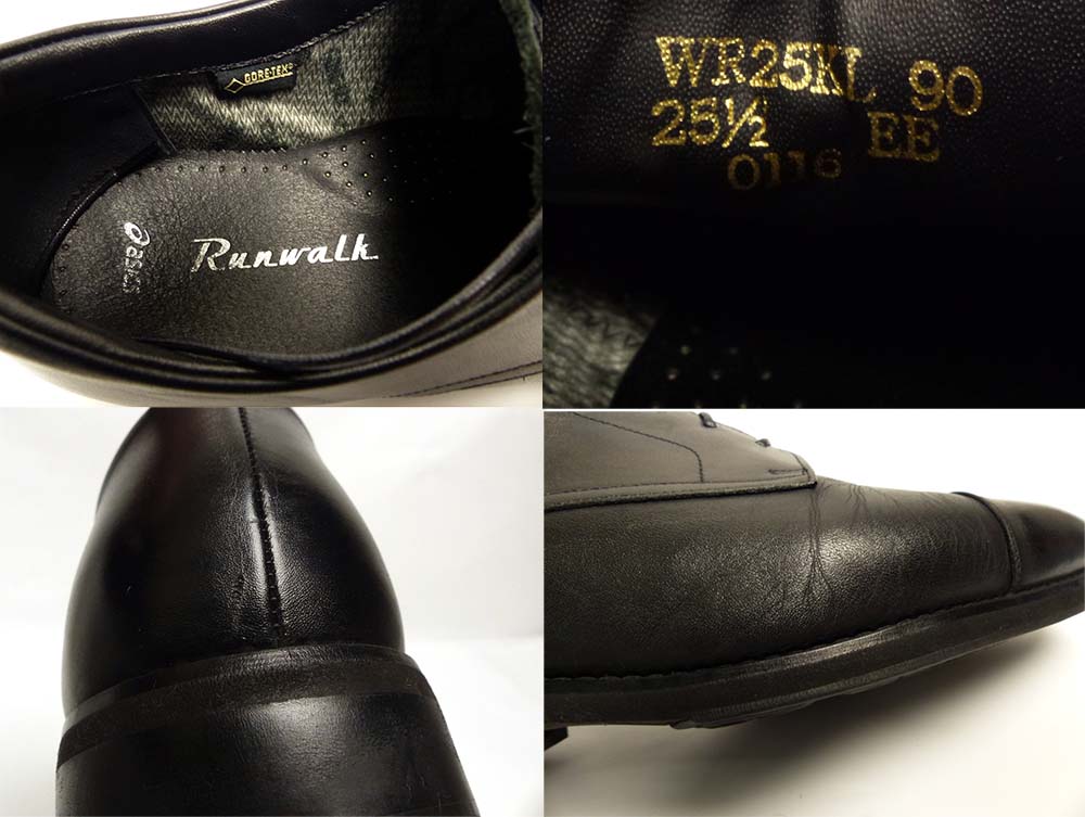 美品♥ASICS RUNWOLK 【25.0】革靴 本革 ストレートチップ 黒 ASICS WALKING アシックスウォーキング GEL-BIZ ゲルビズ
