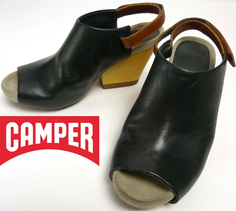 未使用級 カンペール CAMPER (35) レザー ゴムストラップサンダル カンペールCAMPER プラットフォームレザーストラップサンダル