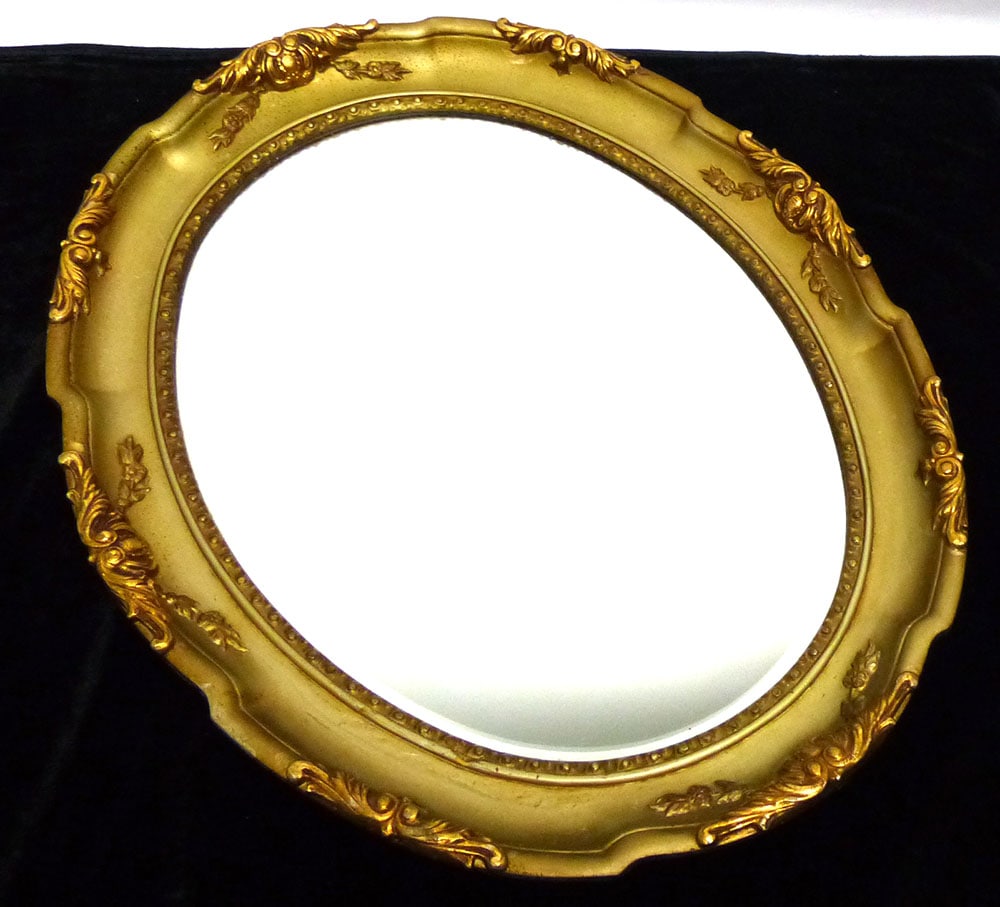 VINTAGEビンテージ木製フレームオーバル鏡ウォールミラー壁掛け