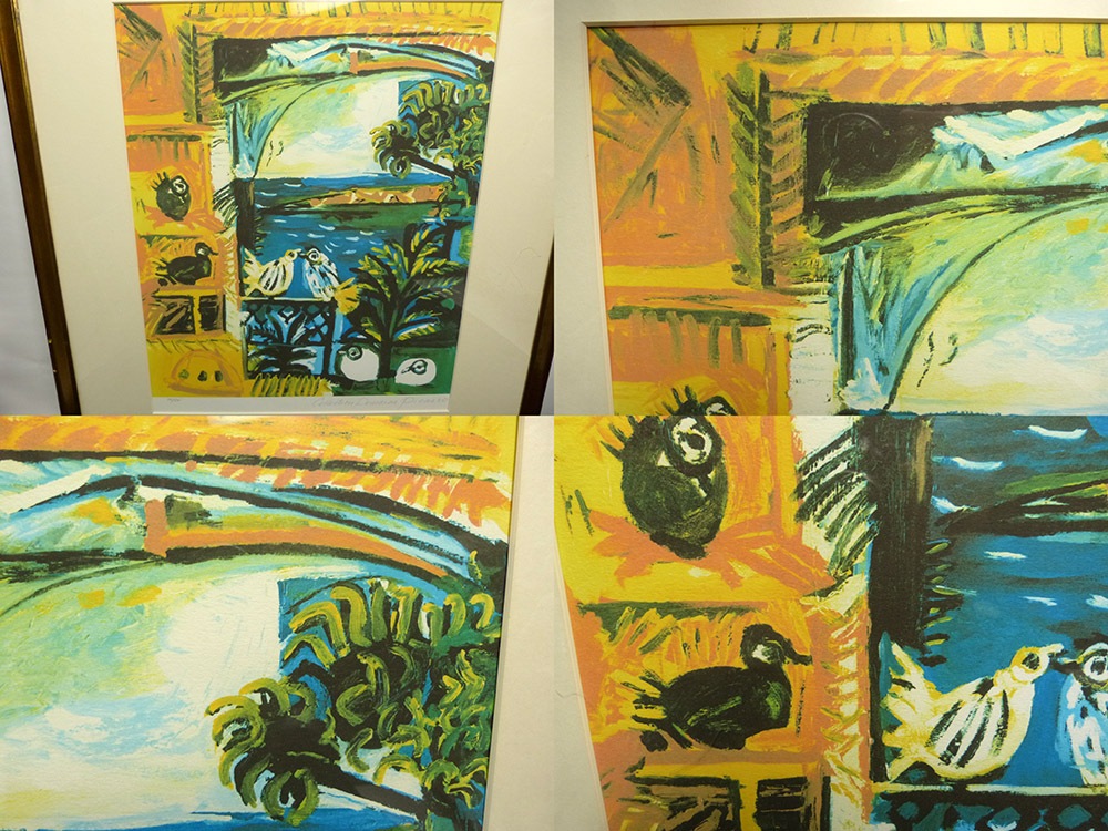 美品 未使用 パブロ ピカソ 限定500部 リトグラフ エンボス印 刷師サイン有 パブロ ピカソ「鳩」額縁4色選択可能 作品証明書 展示用フック