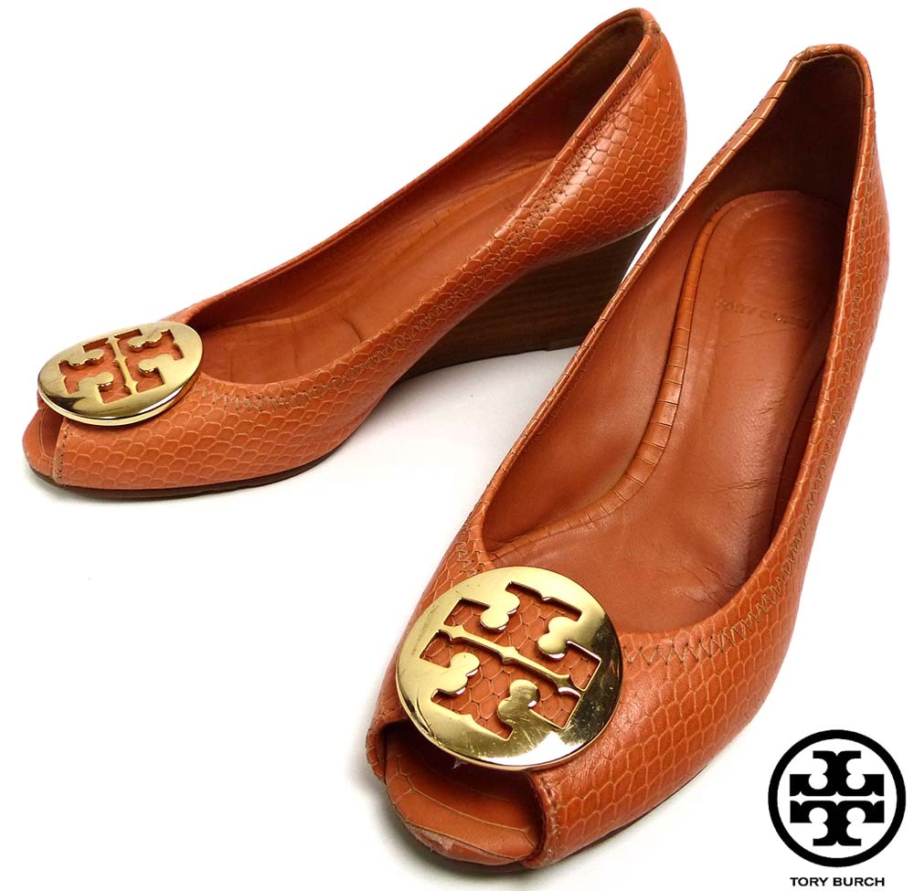 未使用級美品 トリーバーチ オープントゥ パンプス ウェッジ レザー 23.5 トリーバーチ / TORY BURCH レザー パンプス / ウェッジソール