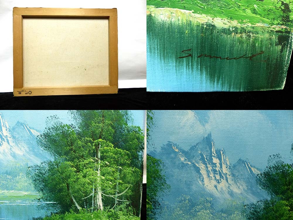 油絵　作者不明　F8 油絵 作者不明 山間の家 F8号