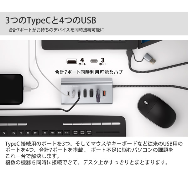 �����ꥢ �ǥ륿�ϥ֥��֥� SD-HC3A4 USB�ϥ� TypeC ��®ž�� 7�ݡ��� �ǥ륿���� ��°�ܥǥ� �ʥ����󥱡��֥� ���� ����ѥ��� AC�����ץ������� �ѥ����� ���ޥ� �ޥ��� �����ܡ��� DELTA HUB SEVEN