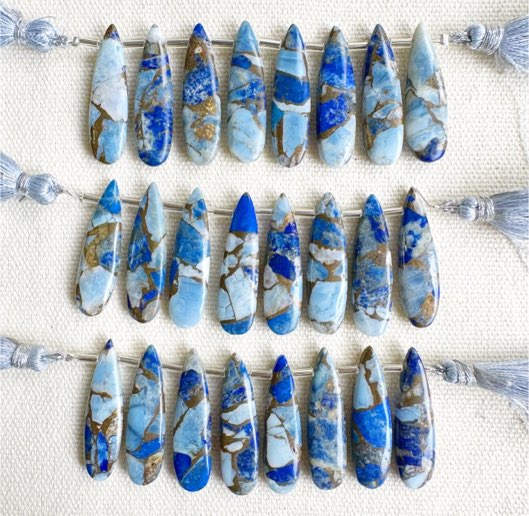 ブルーオパールラピスラズリコッパー ロングペアシェイプ 30mm×8mm  