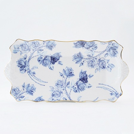 エインズレイ　エリザベスローズ ブルー サンドイッチトレイ2枚セット エリザベスローズ ブルー サンドイッチトレイ | エリザベスローズ