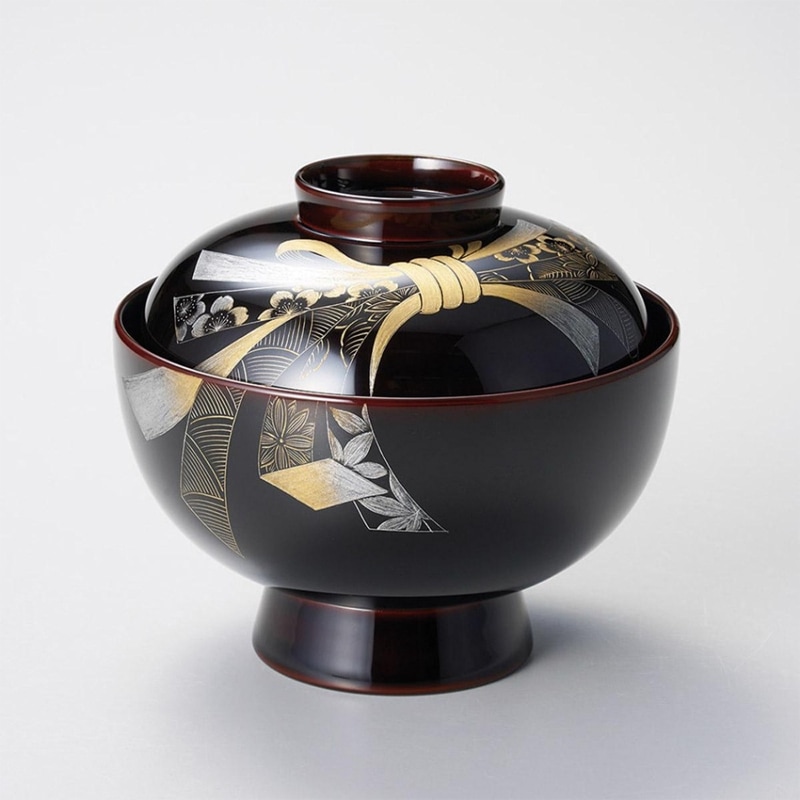 沈金のし 雑煮椀 溜【丸山久右衛門商店】 | 丸山久右衛門商店