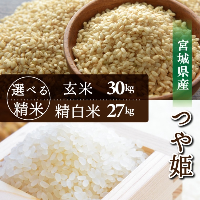 玄米30kg  or  精白米27kg　選べるお米　宮城県産　つや姫　令和7年産　一等米調整玄米　