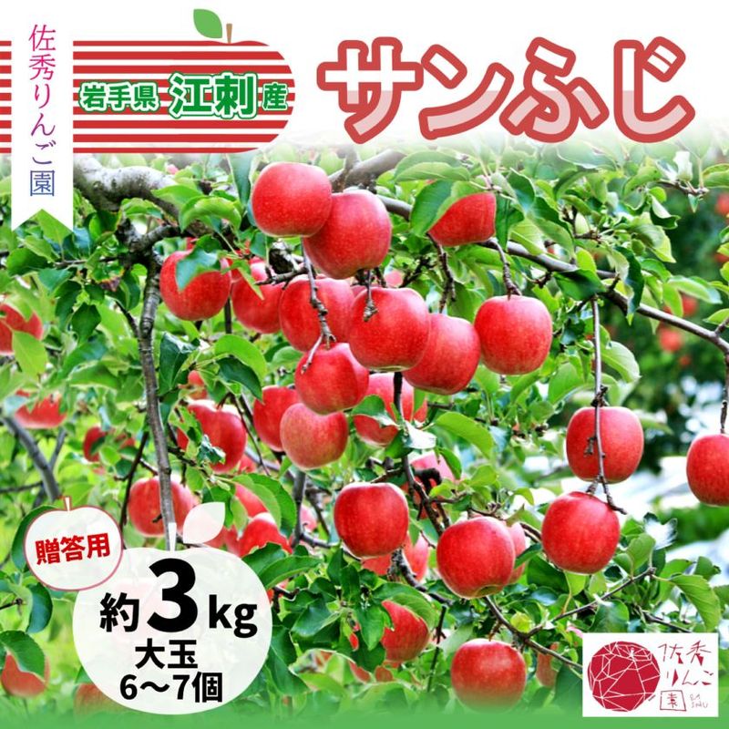 【今期の受付は終了いたしました】　佐秀りんご園　サンふじ　3kg　大玉6～7玉　江刺産りんご　【12月上～中旬順次発送】