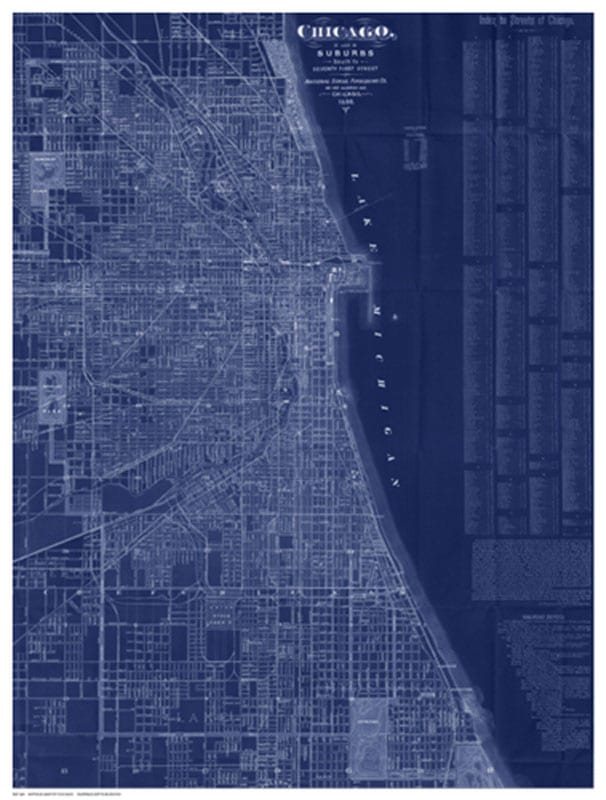 Antique Map of Chicago (blue)（作者不明）
