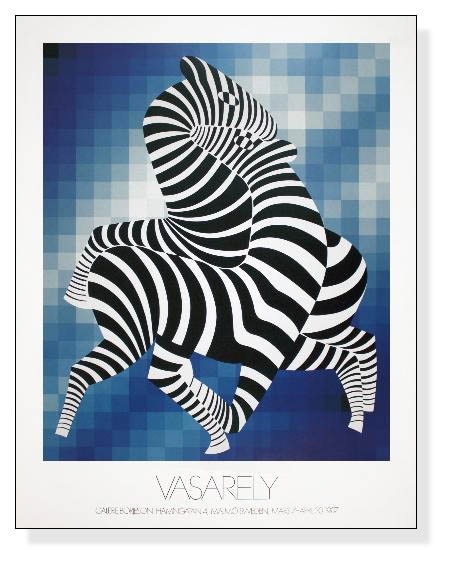 ポスター アート Zebras (Blue) 1987年（ヴィクトル ヴァザルリ） 額装