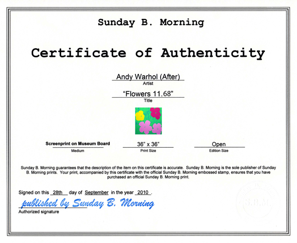 Sunday B Morning フラワーズ オープン・エディション 証明書付