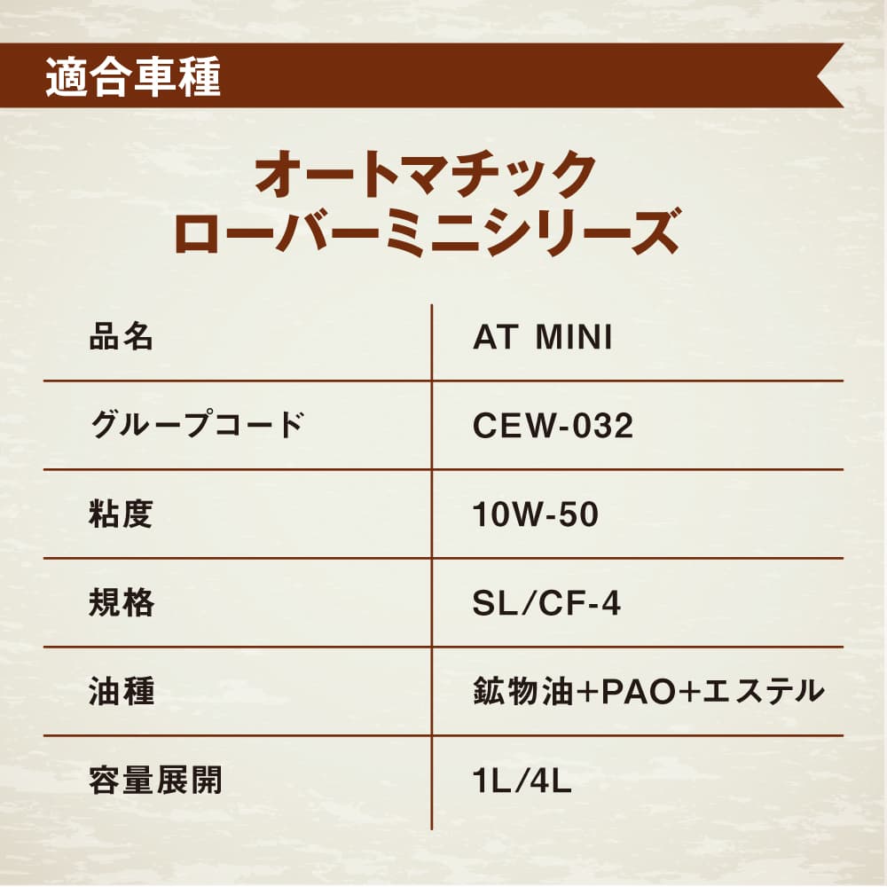 AZ クラッシクミニ AT専用 エンジンオイル CLASSIC 4L【10W-50/SL/CF-4/部分合成油/オートマ車専用/CEW-032】 4輪用