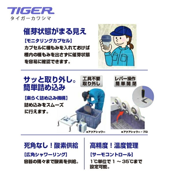 タイガーアクアシャワーハトムネ催芽機　AQ_100 ハトムネ催芽機 アクアシャワープロ AQ-1000N 1240×2030×1190mm AQUA