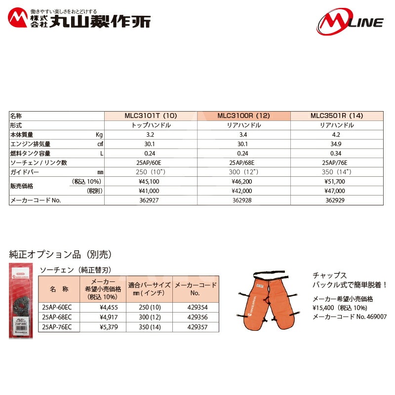 丸山製作所 M-Line エンジン式 チェンソー MLC3501R (14) -1 リア 丸山製作所 M-Line エンジン式 チェンソー MLC3501R (14) -1 リア