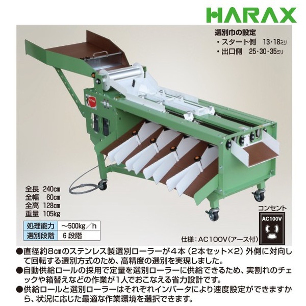 HARAX タマゾロイ　トマト選別機 ハラックス｜HARAX タマゾロイ プラム型ミニトマト専用選別機（自動