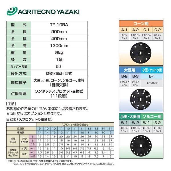 アグリテクノ矢崎｜播種機 クリーンシーダ TP-10RA 目皿式播種機 人力