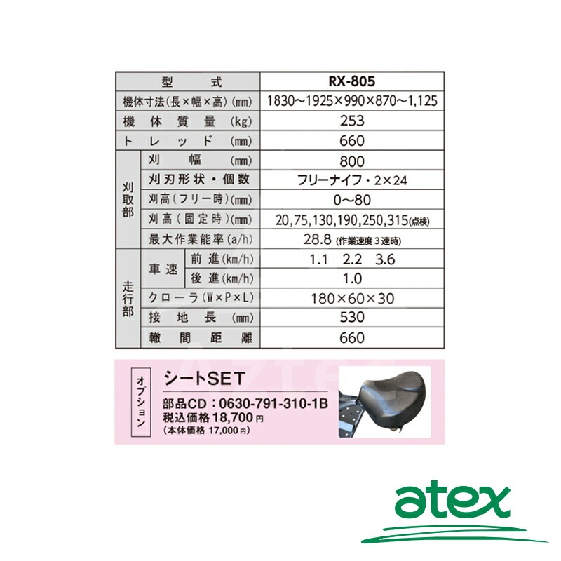 アテックス｜atex 刈馬王クローラハンマー 歩行型草刈機 RX-805C（セル