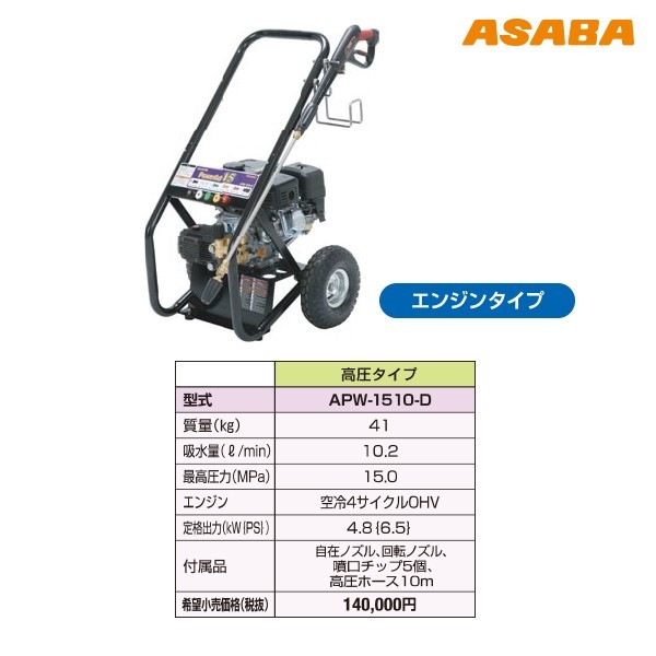 麻場｜asaba 洗浄機 高圧タイプ APW-1510-D | ASABA（麻場