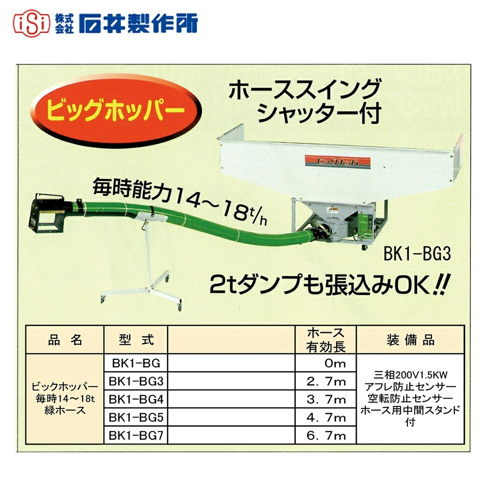 宮城発 熊谷農機 穀物搬送機 ミニホッパー 籾受ホッパー 2.5mホース