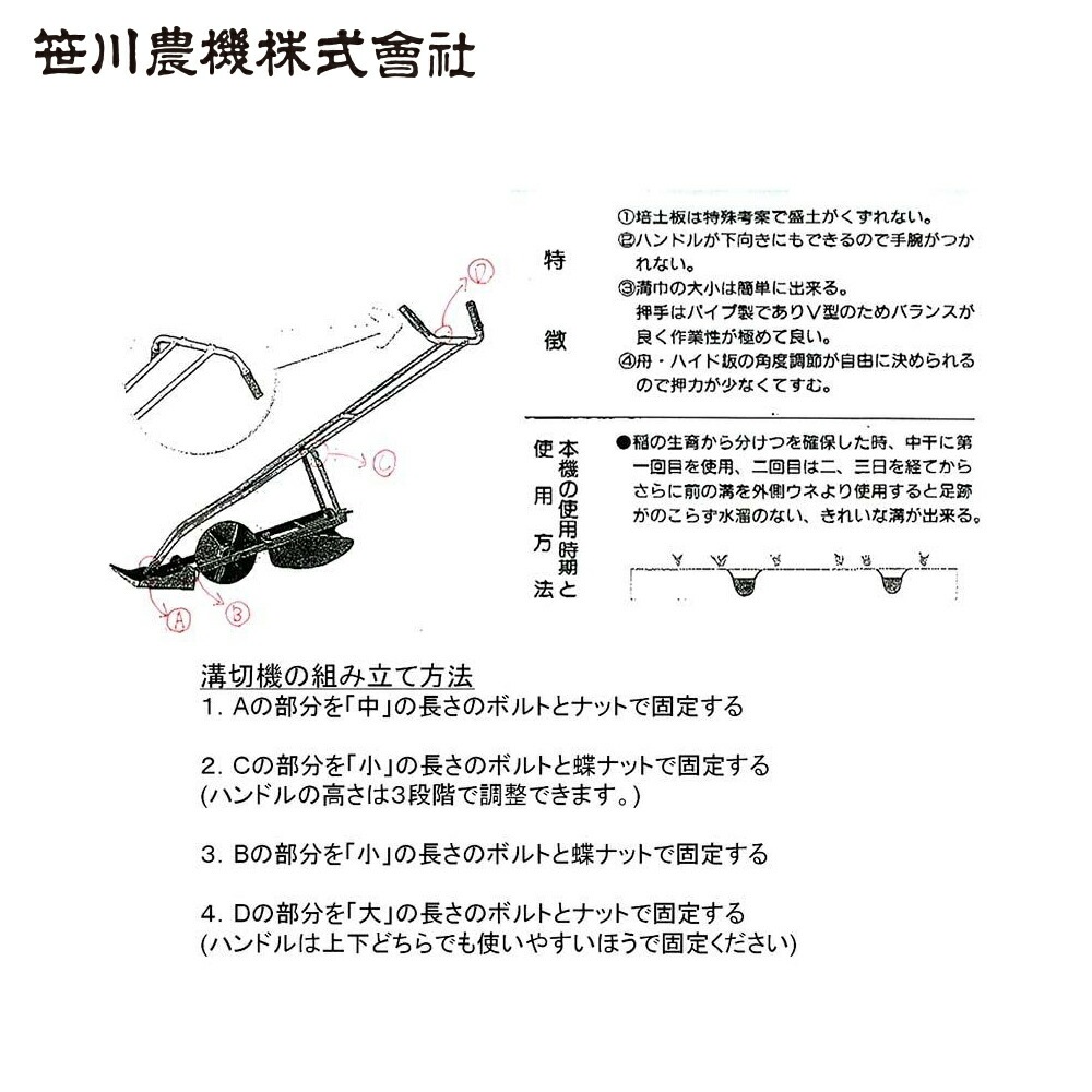 笹川農機｜手押し式 溝切り機 HVN 水田 の 水管理に 田んぼ の