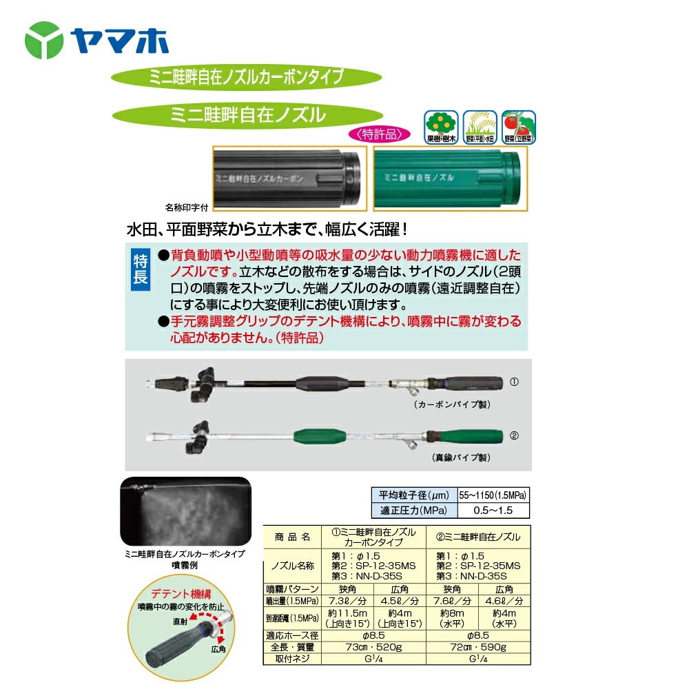 ヤマホ｜鉄砲噴口 ミニ畦畔自在ノズル(G1/4) 131640 水田・野菜用
