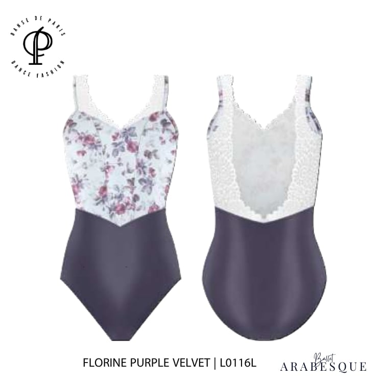 【DANSE DE PARIS  ダンスドパリ】レースVネック フローラル パープル 大人 バレエレ オタード 子供 ジュニア バレエレオタード Demi ムーラン シリーズ Demi Moulin Leotard Orchid L0016L【バレエショップアラベスク】