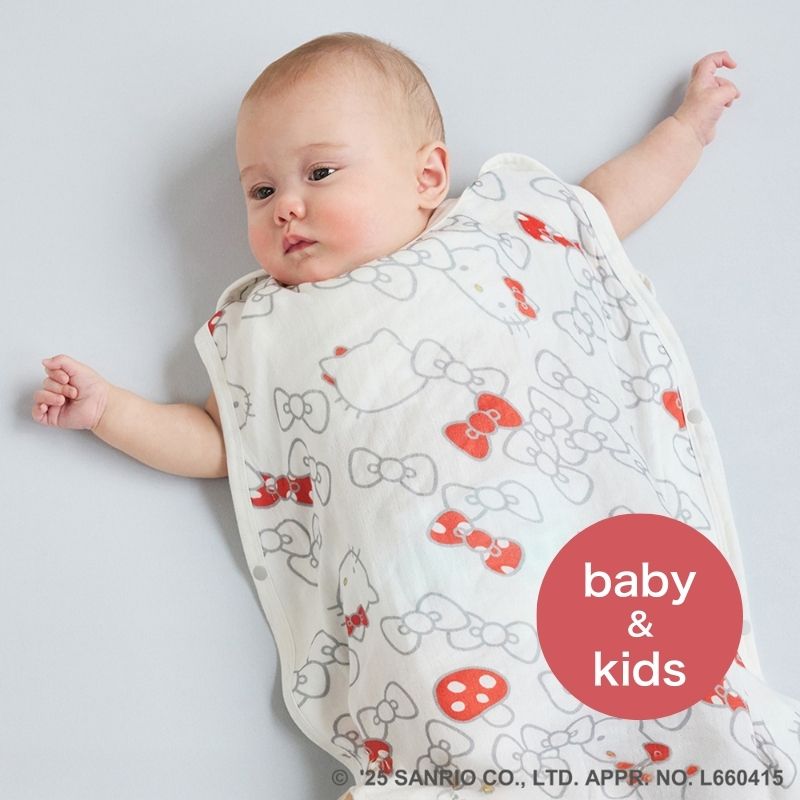 ハローキティ HelloKitty コラボ bambooスリーパー  バンブー  ベビースリーパー  キッズスリーパー キティちゃん 布団代わり 寝冷え防止 出産祝い 誕生祝 プレゼント 冷房対策 吸水性 通気性 Hoppetta フィセル  部屋着 竹素材【box】